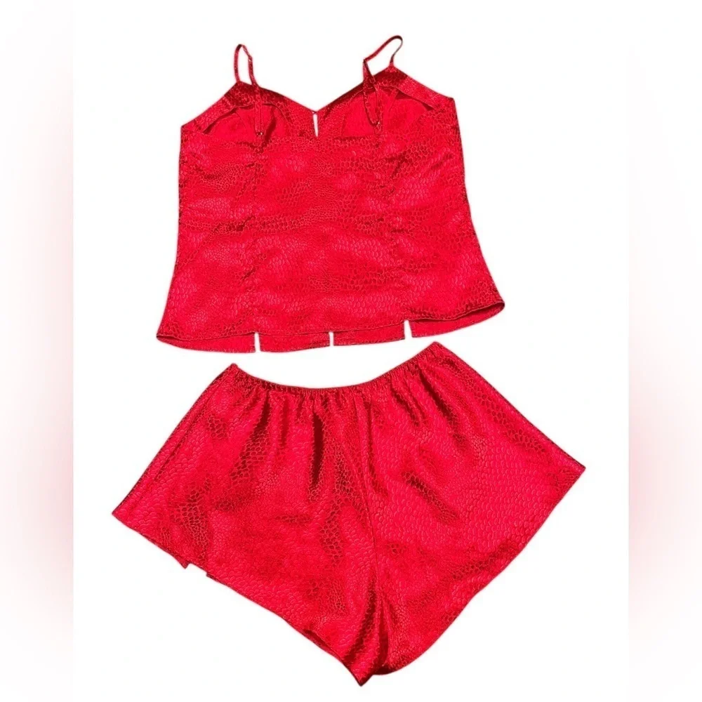 2 pc Valerie Stevens Metallic Red Animal Print Camisole Short Pajama Set Size S - Picture 2 of 11